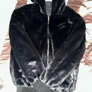 Black Faux Fur Hooded Jacket - Women